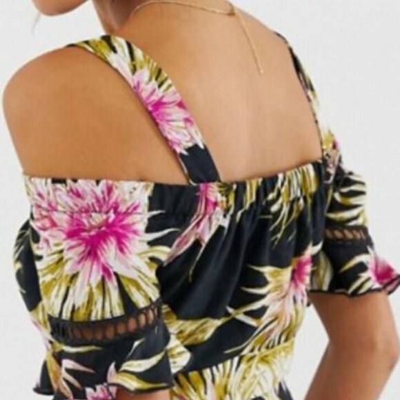 RIVER ISLAND Tropical Palm Cold Shoulder Crop Top - Picture 10 of 12